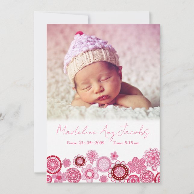 Anúncio Baby Girl Birth Announcement Photo Digital Image (Frente)