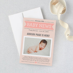 Anúncio Baby Girl News Modern Blush Pink Foto Birn