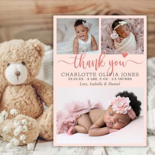 Anúncio Baby Girl Photo Pink Thank You Script Heart Birth  (Criador carregado)