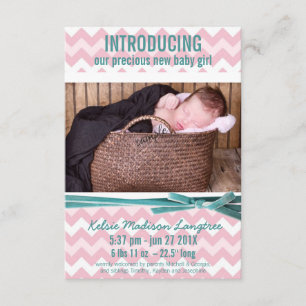 Anúncio Baby Girl Pink and Teal Chevron Photo