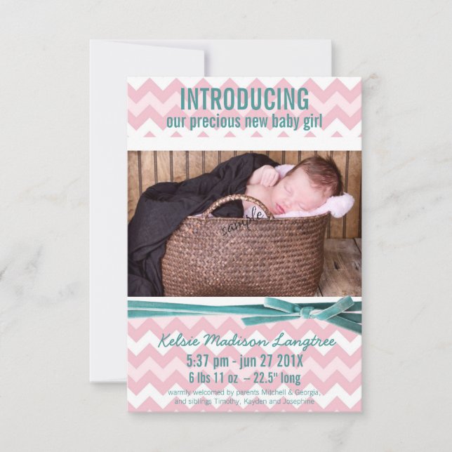 Anúncio Baby Girl Pink and Teal Chevron Photo (Frente)