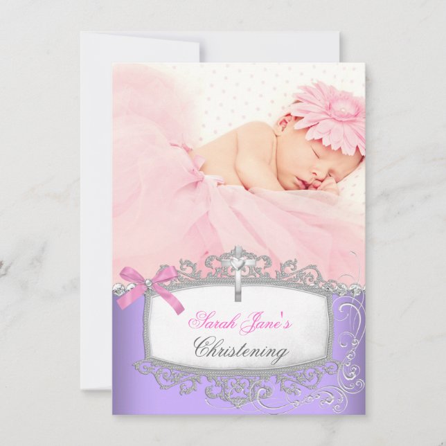 Anúncio Baby Girl Pink Purple Christing Baptism Cross (Frente)