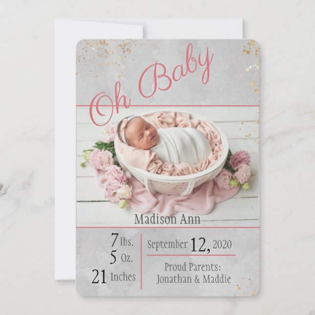 Anúncio Baby Girl Script Personalize Date Birth (Frente)