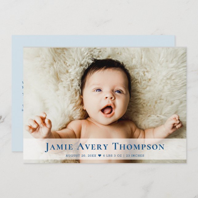 Anúncio Baby Photos Thank you Heart Modern Blue Birth (Frente/Verso)