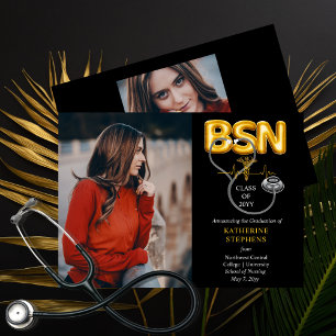 Anúncio Balão Letras BSN Caduceus Estetoscópio Formando 