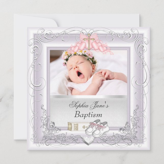 Anúncio Batizado de Menina Batismo Branco Rosa (Frente)