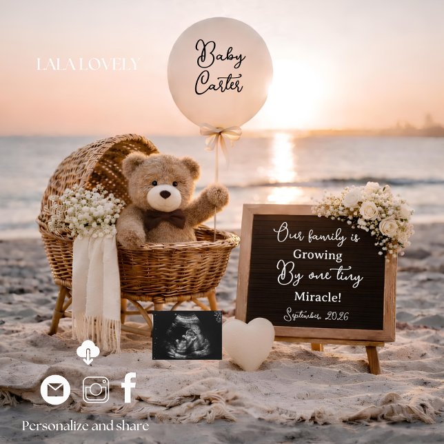 Anúncio beach baby reveal pregnancy announcement card (Criador carregado)