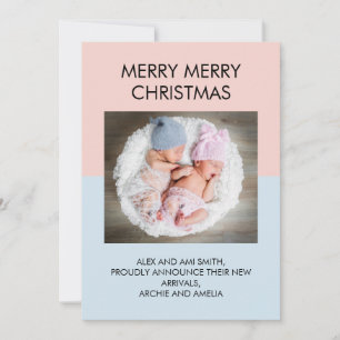 Anúncio Bebê Azul e Rosa Foto de Natal de Gêmeos Menino e