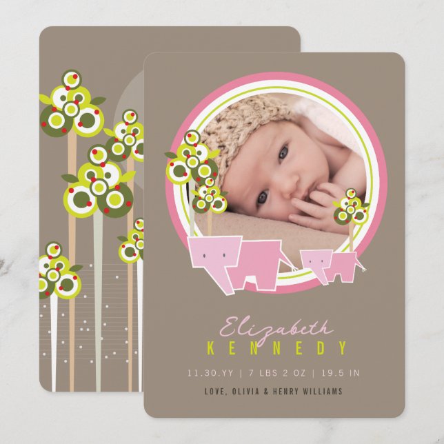 Anúncio Bebê-Bebê da Família Elefantes Rosa Bonita Foto Na (Frente/Verso)