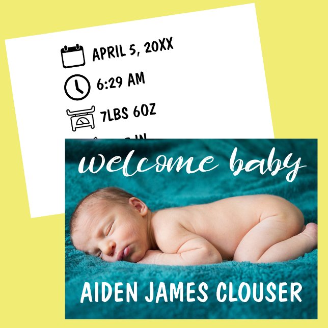 Anúncio Bebê de Boas-Vindas Modernas (Welcome Baby Modern Birth Announcement Card with Birth Icons )