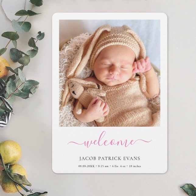 Anúncio Bebê de Fotografia Bem-vinda ao Script Rosa Modern (Criador carregado)