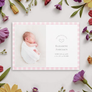 Anúncio Bebê Elegante Rosa Xadrez 2 Foto Nascimento Menina