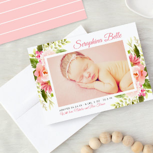 Anúncio Bebê Floral Cor-de-Água Rosa Foto Nascimento