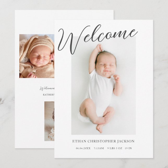 Anúncio Bebê Foto de Boas-Vindas Modernas (Frente/Verso)