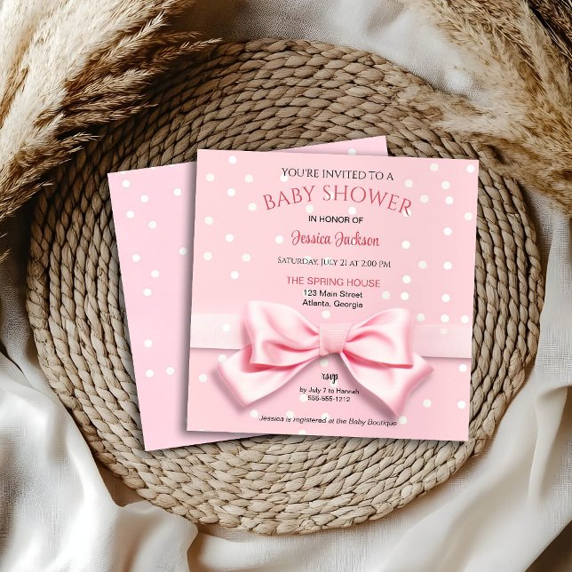 Anúncio Bebê Menina com Laço Rosa e Quadrado de Bolinhas (Criador carregado)