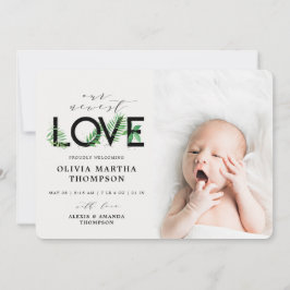 Anúncio Bebê Moderno Verde Tropical Foto Nascimento