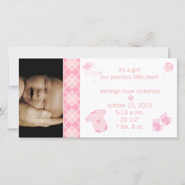 Anúncio Bebê rosa Argyle - É uma garota - nosso Precioso (Frente)