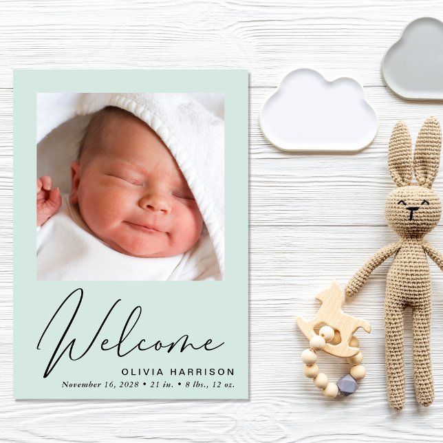 Anúncio Bem-vindo ao Collage Mint Green Birth (A heartfelt and personalized way to introduce your bundle of joy to the world)