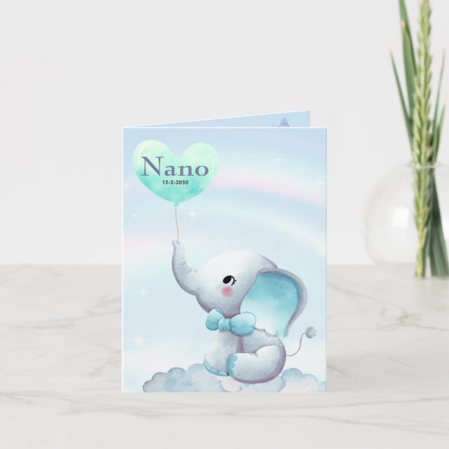 Anúncio Birth announcement card boy - Elephant on cloud (Frente)
