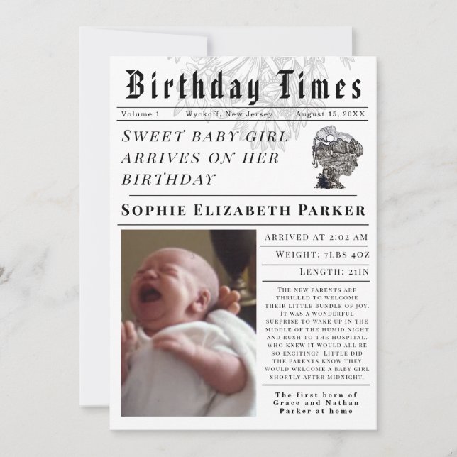 Anúncio Birthday Times Newborn Birth (Frente)