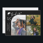 Anúncio Black Hand Written Thank You Multi Photo<br><div class="desc">Modern and whimsical graduation announcement photo card featuring 3 photos on the front and 1 on the back. The text says "Thank You" with twinkling stars. Add the graduate's name,  information,  and message to personalize this card. Black.</div>