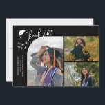 Anúncio Black Hand Written Thank You Multi Photo<br><div class="desc">Modern and whimsical graduation announcement photo card featuring 3 photos on the front and 1 on the back. The text says "Thank You" with twinkling stars. Add the graduate's name,  information,  and message to personalize this card. Black.</div>