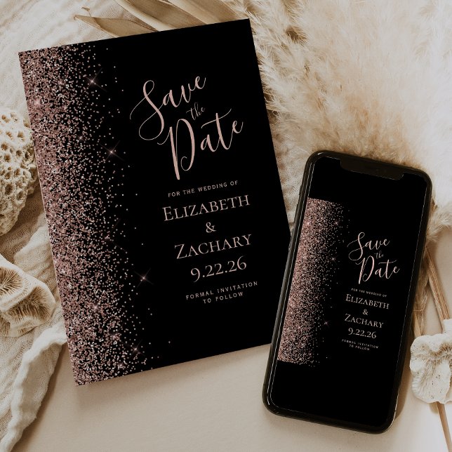Anúncio Black Rose Gold Save the Date (Criador carregado)