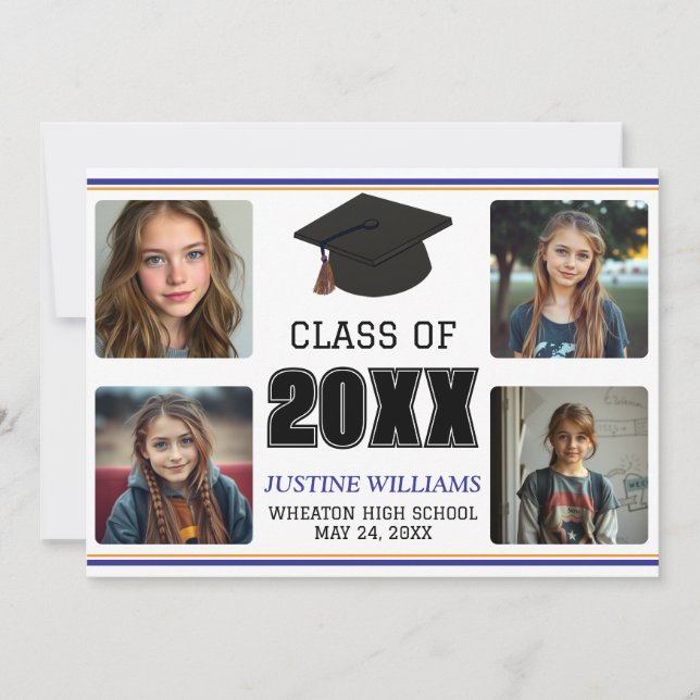 Anúncio Blue and Orange Graduation  Announcement (Frente)
