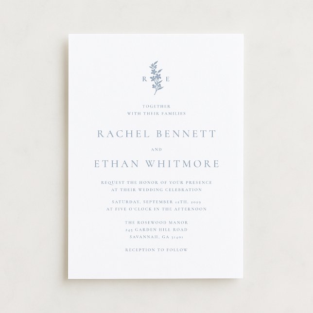 Anúncio Blue Botanical Motif Wedding Invitation (Criador carregado)