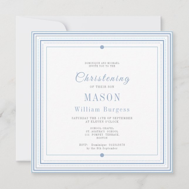 Anúncio Blue Christening Baptism Simple Script Modern (Frente)