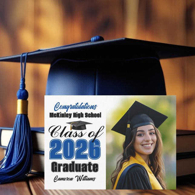 Anúncio Blue Class of 2026 Graduate Photo Graduation (Criador carregado)