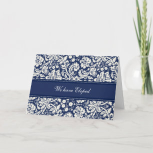 Anúncio Blue Damask Elopement Announcement Card
