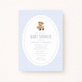 Anúncio Blue Gingham Teddy Bear Baby Shower Invitation