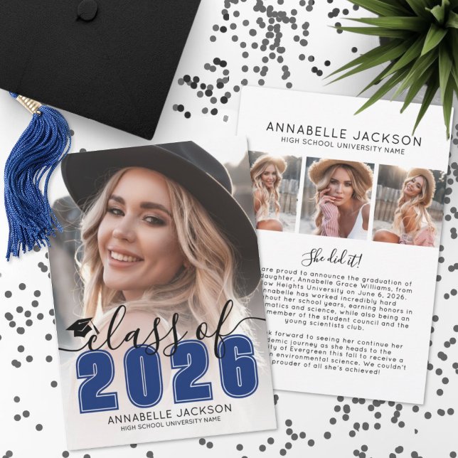 Anúncio Blue Graduate Photo Graduation (Blue Graduate Photo Graduation Announcement )
