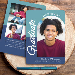 Anúncio Blue Graduation 4 Photo Bold Arch Script Modern