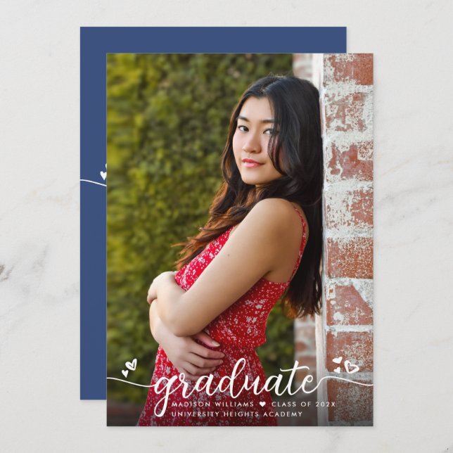 Anúncio Blue Graduation Foto Calliografia Coração Moderna (Frente/Verso)