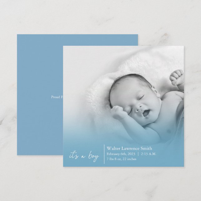 Anúncio Blue It's a Boy Birth Announement (Frente/Verso)