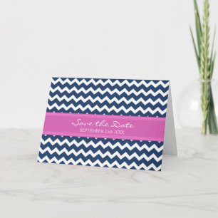 Anúncio Blue Pink Chevron Save the Date Announcement Card