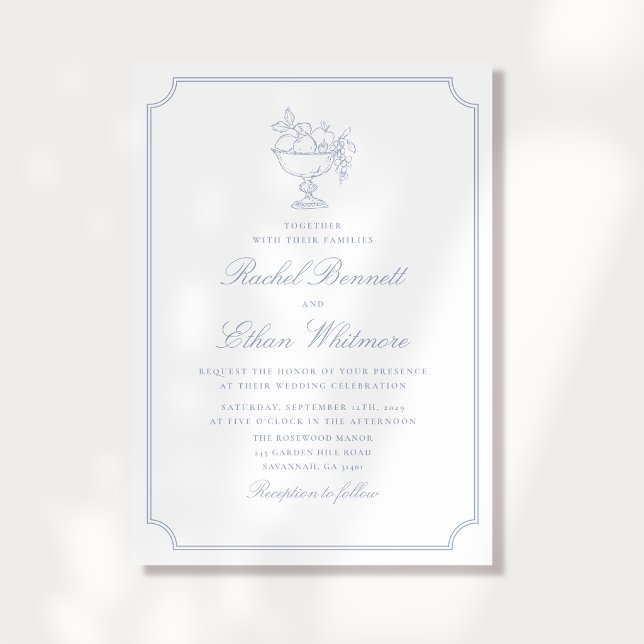 Anúncio Blue & White Elegant Frame Wedding Invitation (Criador carregado)