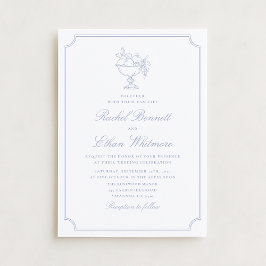Anúncio Blue & White Elegant Frame Wedding Invitation