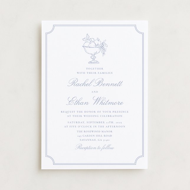 Anúncio Blue & White Elegant Frame Wedding Invitation (Criador carregado)