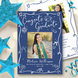 Anúncio Blue White Hand Drawn Doodles Graduation 4 Photo