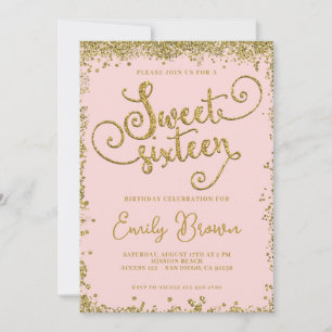 Anúncio blush and gold sweet 16 invitation