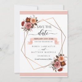 Anúncio Blush e Burgundy Floral, salve a placa de data