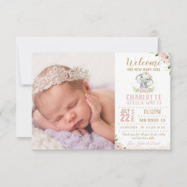 Anúncio Blush Floral Elephant New Baby Girl Foto Birt