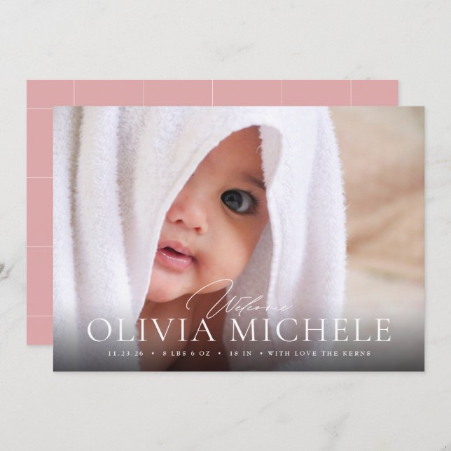 Anúncio Boas-vindas Bebê Nascimento Foto Comunicado Menina (Frente/Verso)