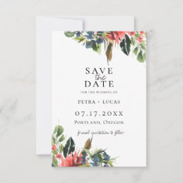 Anúncio Boêmio Coral Floral Navy Salve a Data
