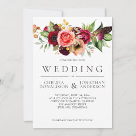 Anúncio Bohemian Floral Burgundy Feather Wedding |