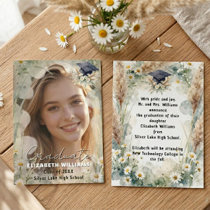 Anúncio Boho Daisy Grama Pampas Foto Graduação