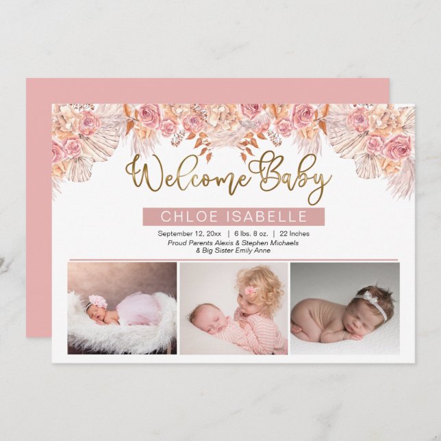 Anúncio Boho Girl 3 Photo Pampas Grass | Rosa Floral Nasci (Frente/Verso)